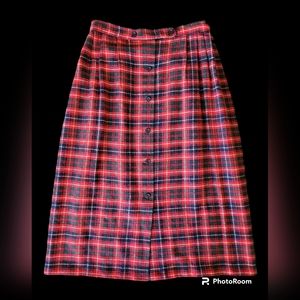 Vtg Plaid Button Down Skirt Waist 28" Green Red Yellow Blue White